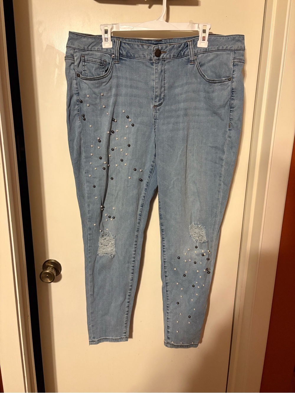 Lane Bryant Light Blue Pearl Studded Skinny Jeans